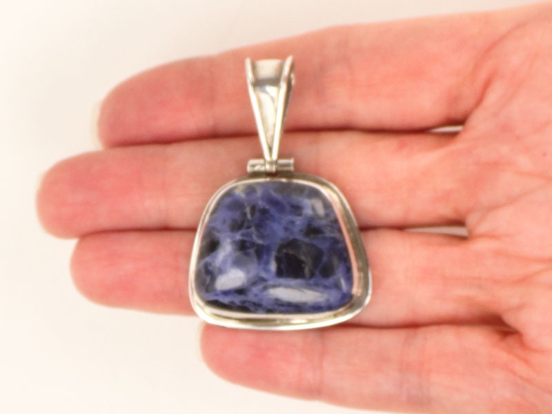 Vintage Large Sterling Silver Blue Sodalite Pendant