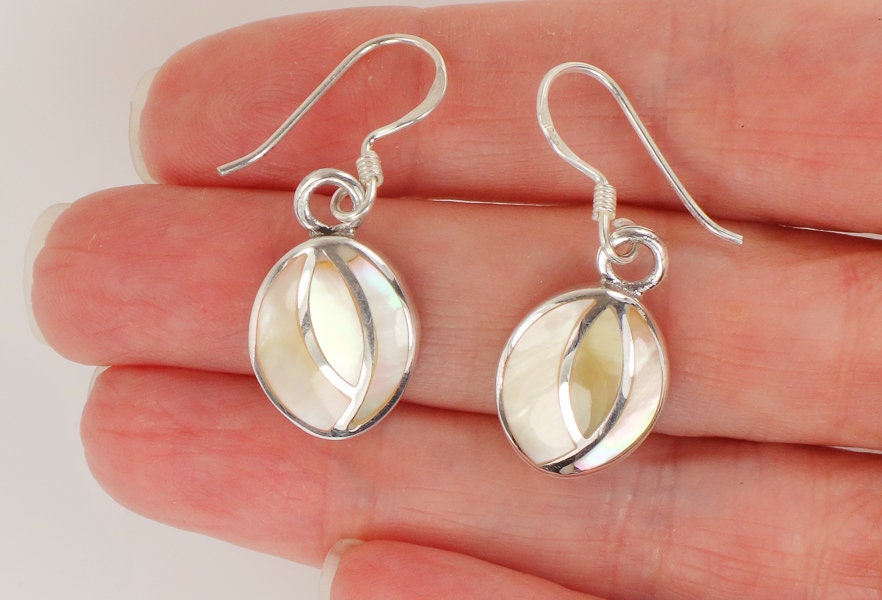 Vintage Sterling Silver Mother of Pearl Dangle Earrings