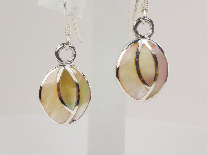 Vintage Sterling Silver Mother of Pearl Dangle Earrings
