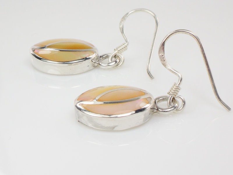 Vintage Sterling Silver Mother of Pearl Dangle Earrings