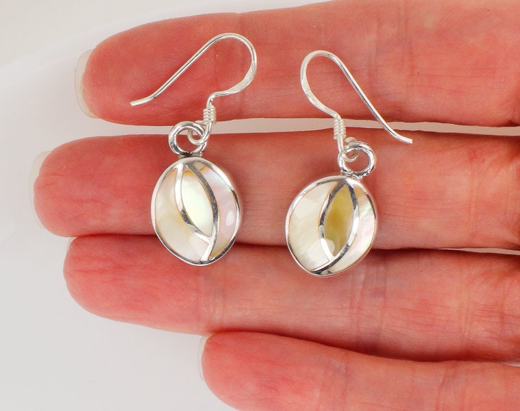 Vintage Sterling Silver Mother of Pearl Dangle Earrings