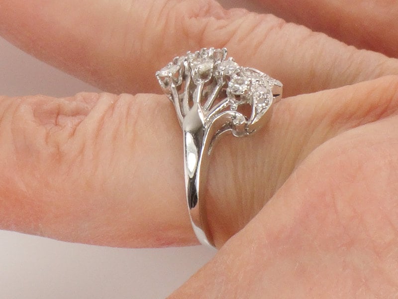 Vintage 14k White Gold Diamond Spray Ring - Retro Cocktail Ring Size 7