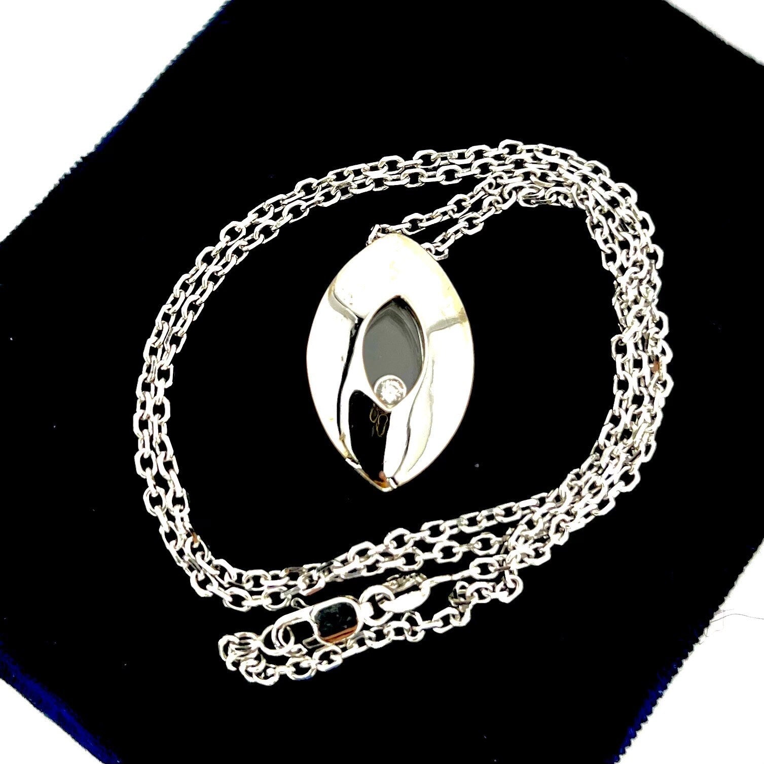 Vintage 18k White Gold Floating Diamond Pendant Necklace, 14k Chain
