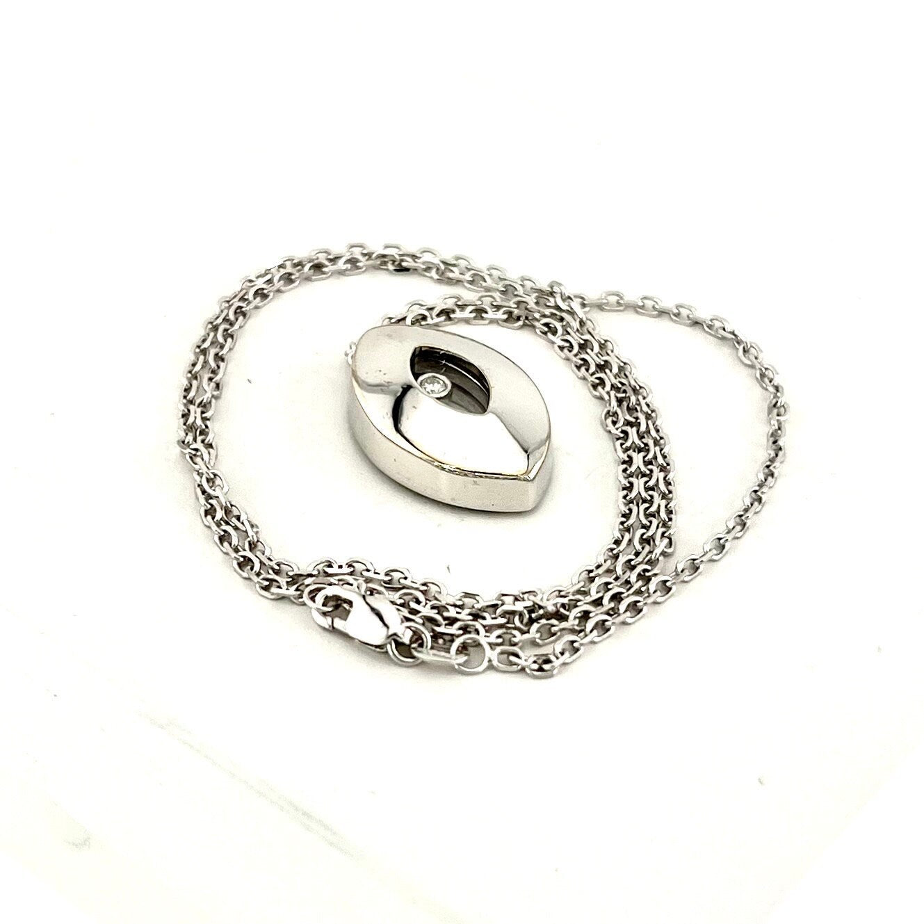 Vintage 18k White Gold Floating Diamond Pendant Necklace, 14k Chain