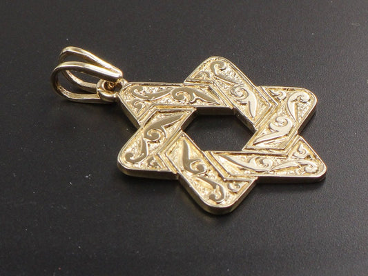 Vintage Large 14k Yellow Gold Jewish Star Pendant - Unisex Double Sided Star of David Charm