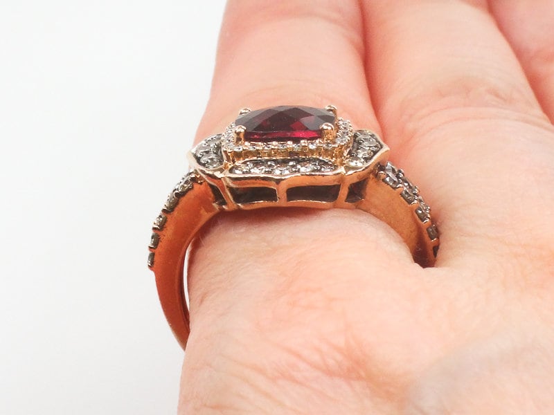 Vintage Levian 14k Rose Gold Rhodolite Garnet Diamond Ring - Size 9.5