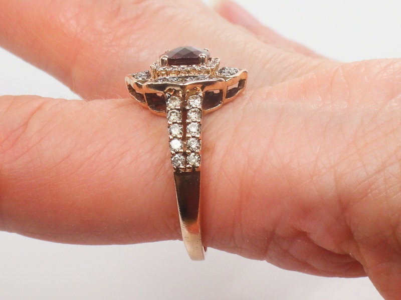 Vintage Levian 14k Rose Gold Rhodolite Garnet Diamond Ring - Size 9.5