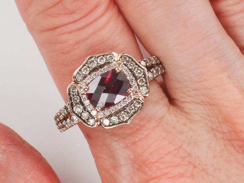 Vintage Levian 14k Rose Gold Rhodolite Garnet Diamond Ring - Size 9.5