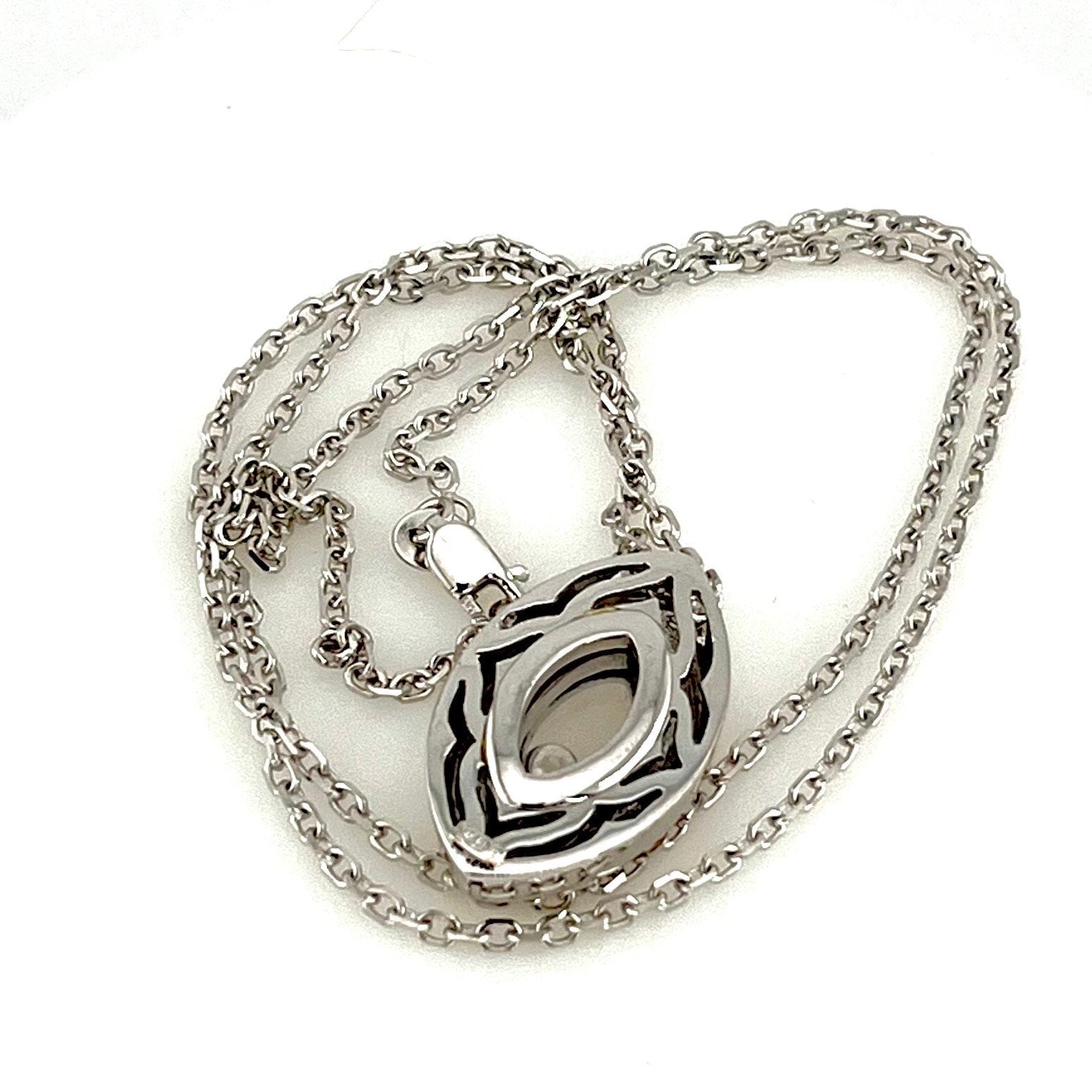 Vintage 18k White Gold Floating Diamond Pendant Necklace, 14k Chain