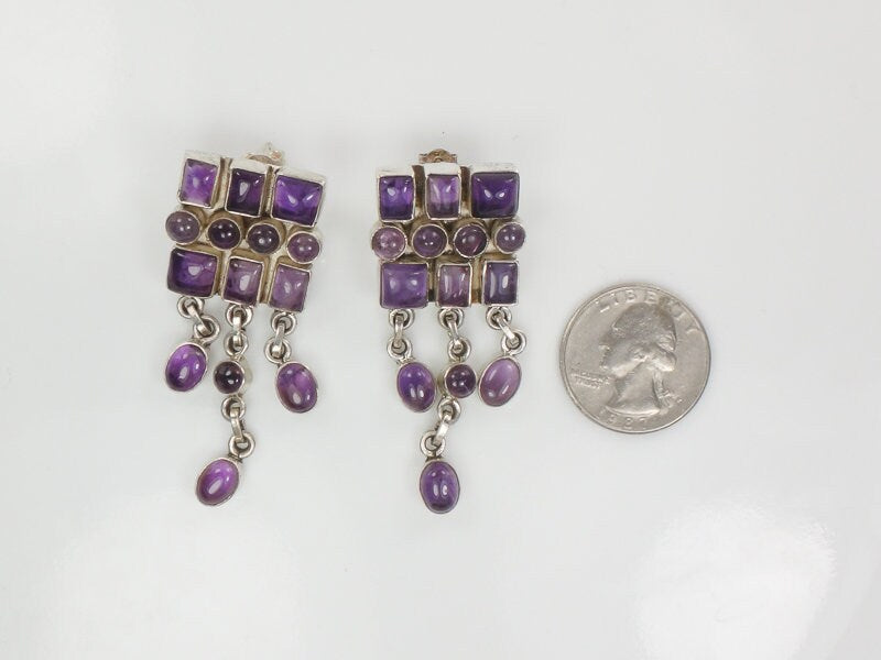 Vintage Sterling Silver Amethyst Dangle Earrings: February Birthstone