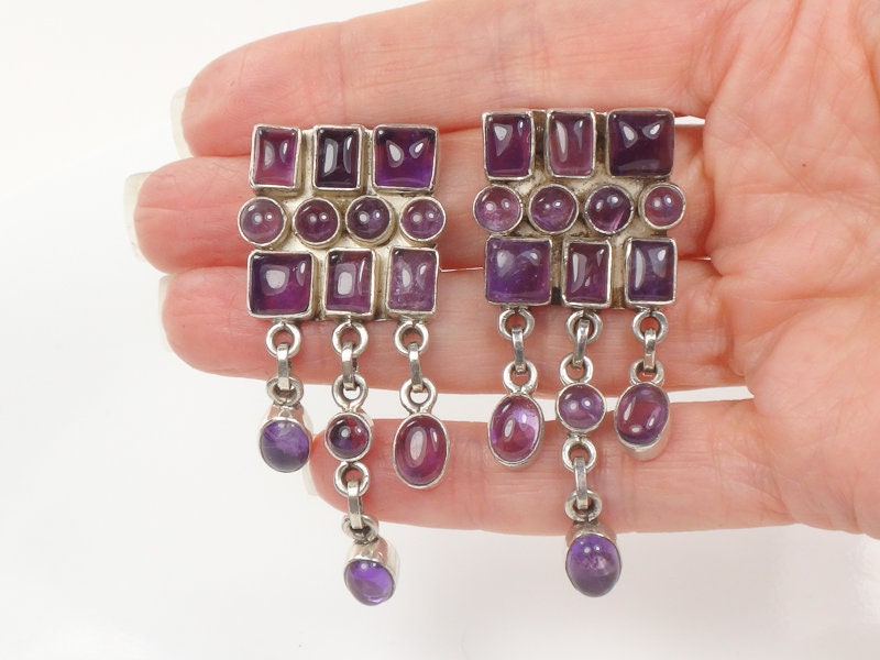Vintage Sterling Silver Amethyst Dangle Earrings: February Birthstone