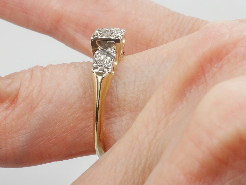 Vintage 14k Two Tone Gold Diamond Orange Blossom Engagement Ring Size 6.5