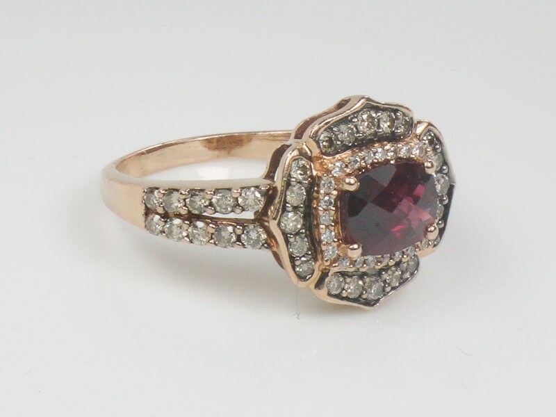 Vintage Levian 14k Rose Gold Rhodolite Garnet Diamond Ring - Size 9.5