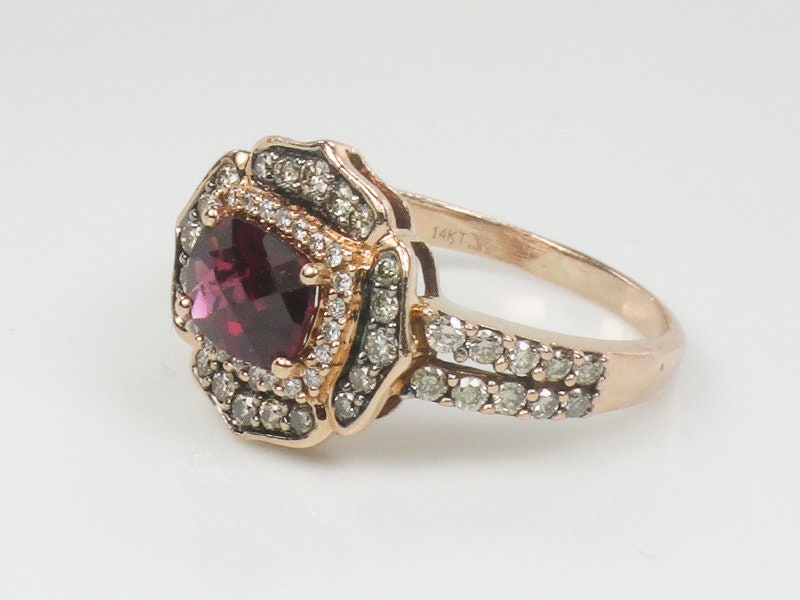 Vintage Levian 14k Rose Gold Rhodolite Garnet Diamond Ring - Size 9.5