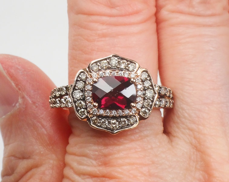 Vintage Levian 14k Rose Gold Rhodolite Garnet Diamond Ring - Size 9.5