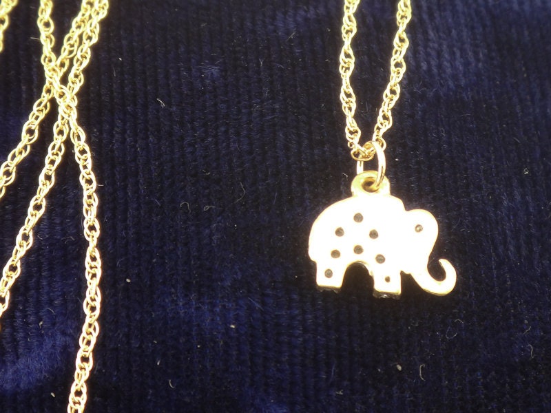Vintage 14k Gold CZ Elephant Pendant Necklace, 10k Gold Chain