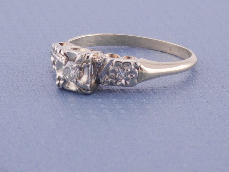 Vintage 14k Two Tone Gold Diamond Orange Blossom Engagement Ring Size 6.5