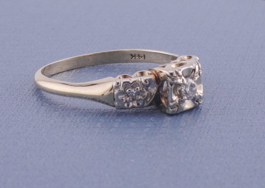 Vintage 14k Two Tone Gold Diamond Orange Blossom Engagement Ring Size 6.5