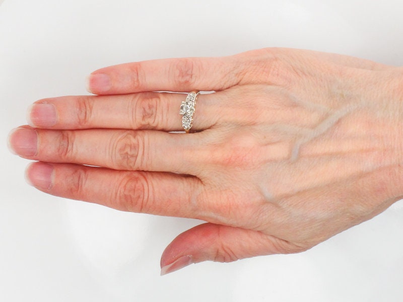 Vintage 14k Two Tone Gold Diamond Orange Blossom Engagement Ring Size 6.5