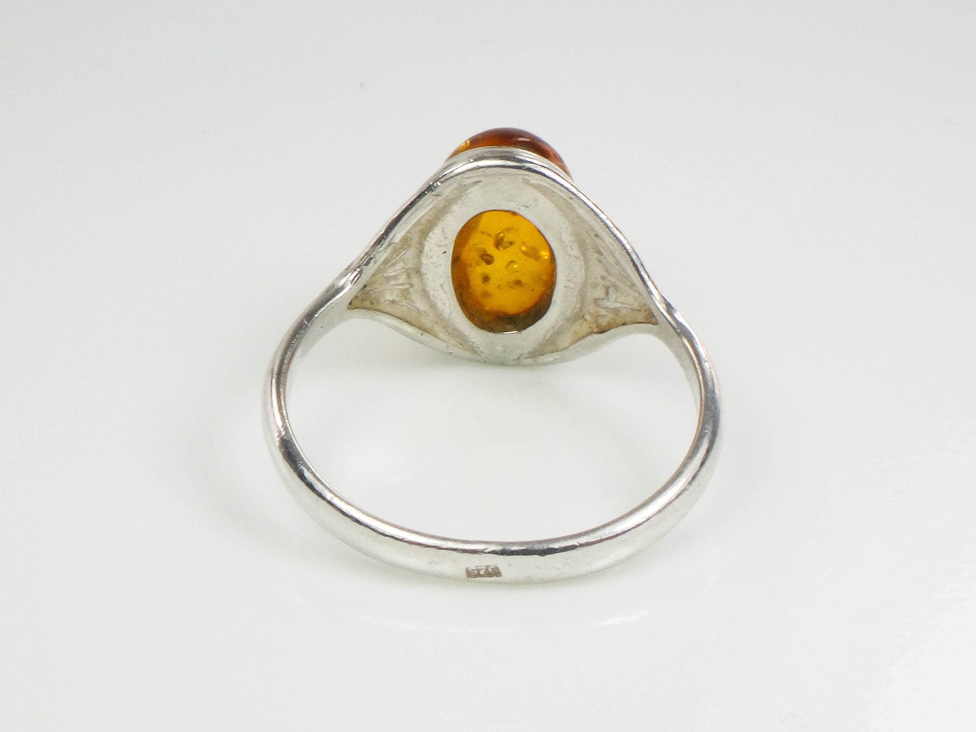 Vintage Sterling Silver Amber Ring: Art Nouveau Style, Size 8.5