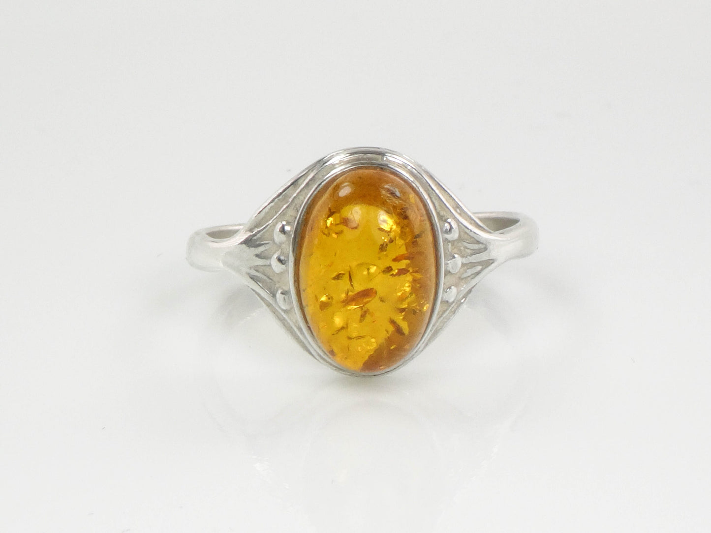 Vintage Sterling Silver Amber Ring: Art Nouveau Style, Size 8.5