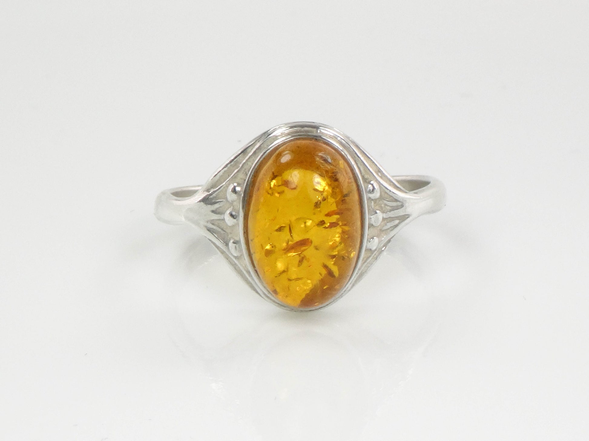Vintage Sterling Silver Amber Ring: Art Nouveau Style, Size 8.5