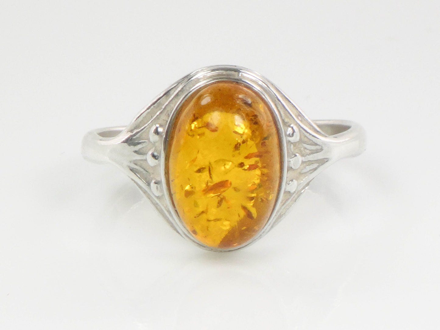 Vintage Sterling Silver Amber Ring: Art Nouveau Style, Size 8.5