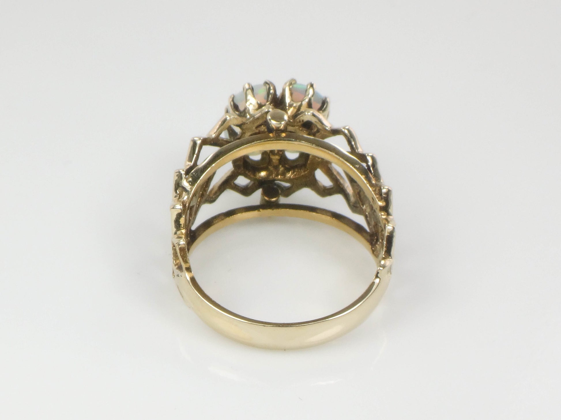 Vintage 14k Yellow Gold Natural Opals and Diamond Flower Ring, October Birthstone Ring, Size 7