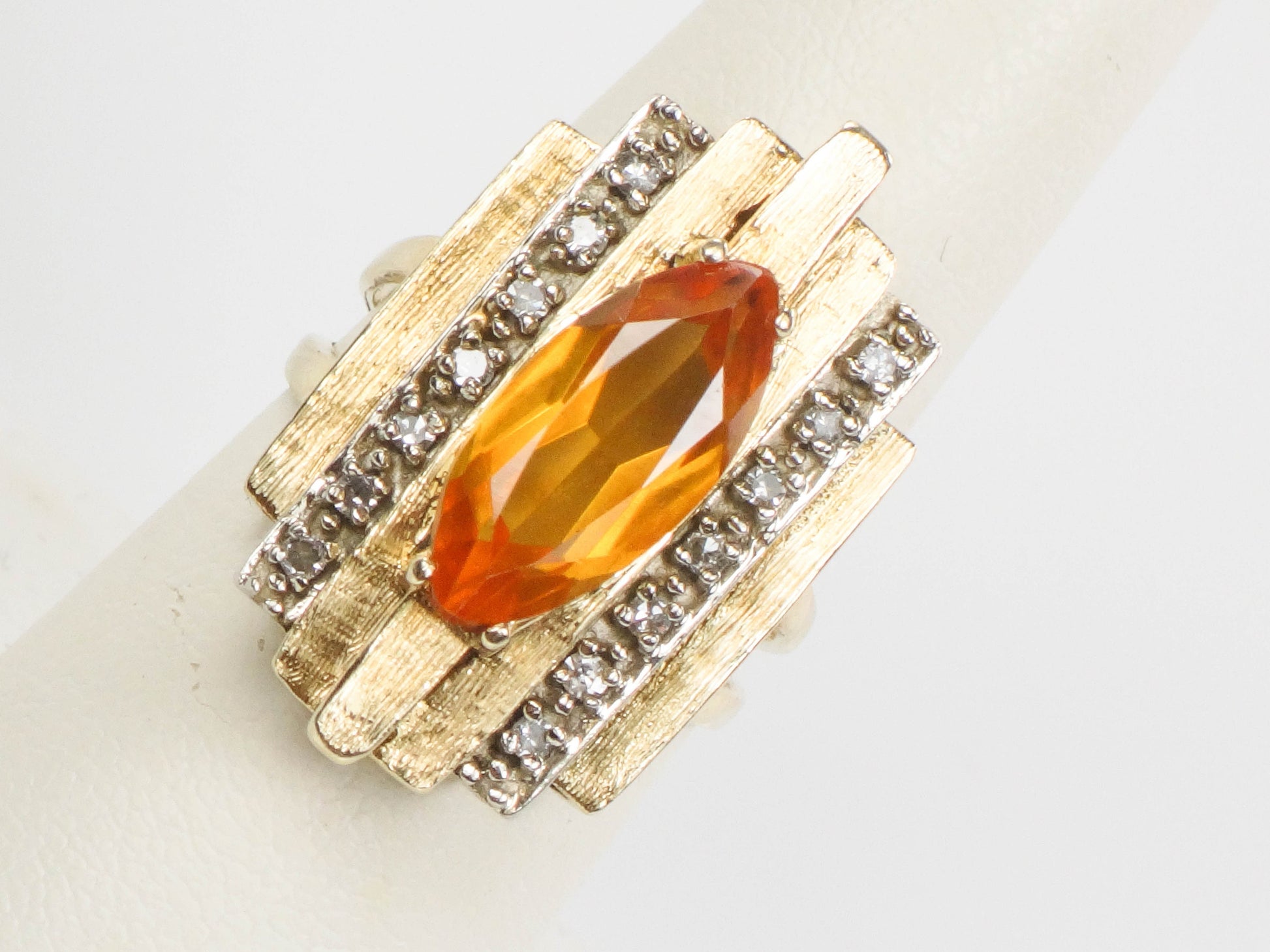 Vintage 14k Marquise Cut Yellow Sapphire and Diamond Ring - Modern Style Ring - Size 7.25
