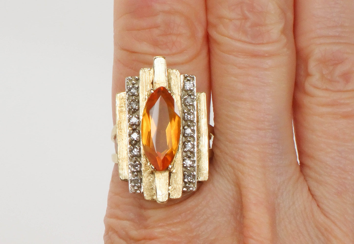 Vintage 14k Marquise Cut Yellow Sapphire and Diamond Ring - Modern Style Ring - Size 7.25