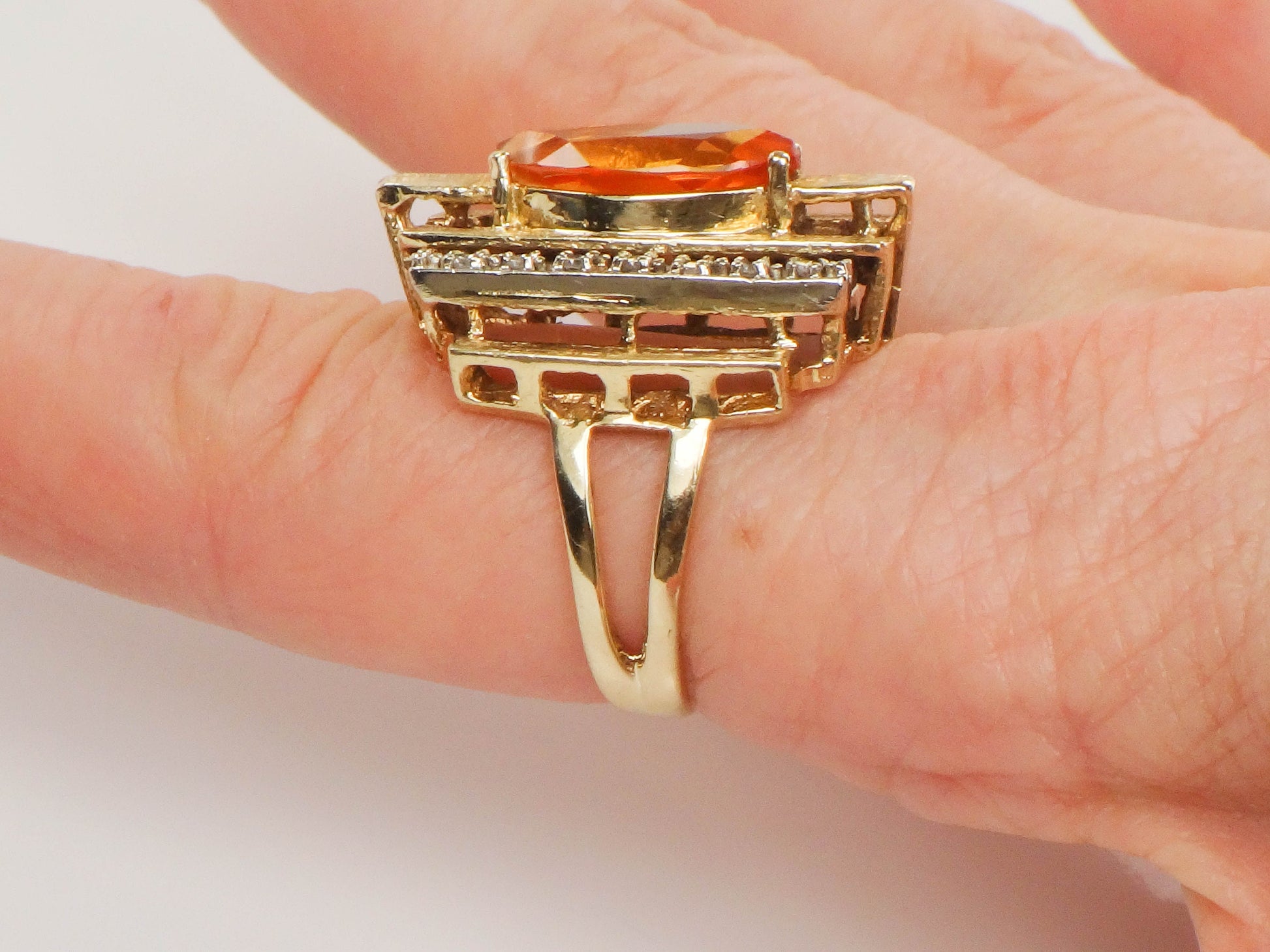 Vintage 14k Marquise Cut Yellow Sapphire and Diamond Ring - Modern Style Ring - Size 7.25