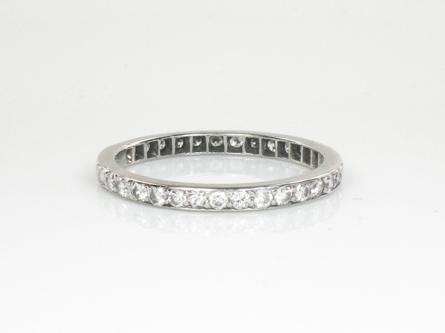 Vintage Platinum Diamond Eternity Band: Thin Natural Diamond Wedding Ring, .75 TDW, Size 9