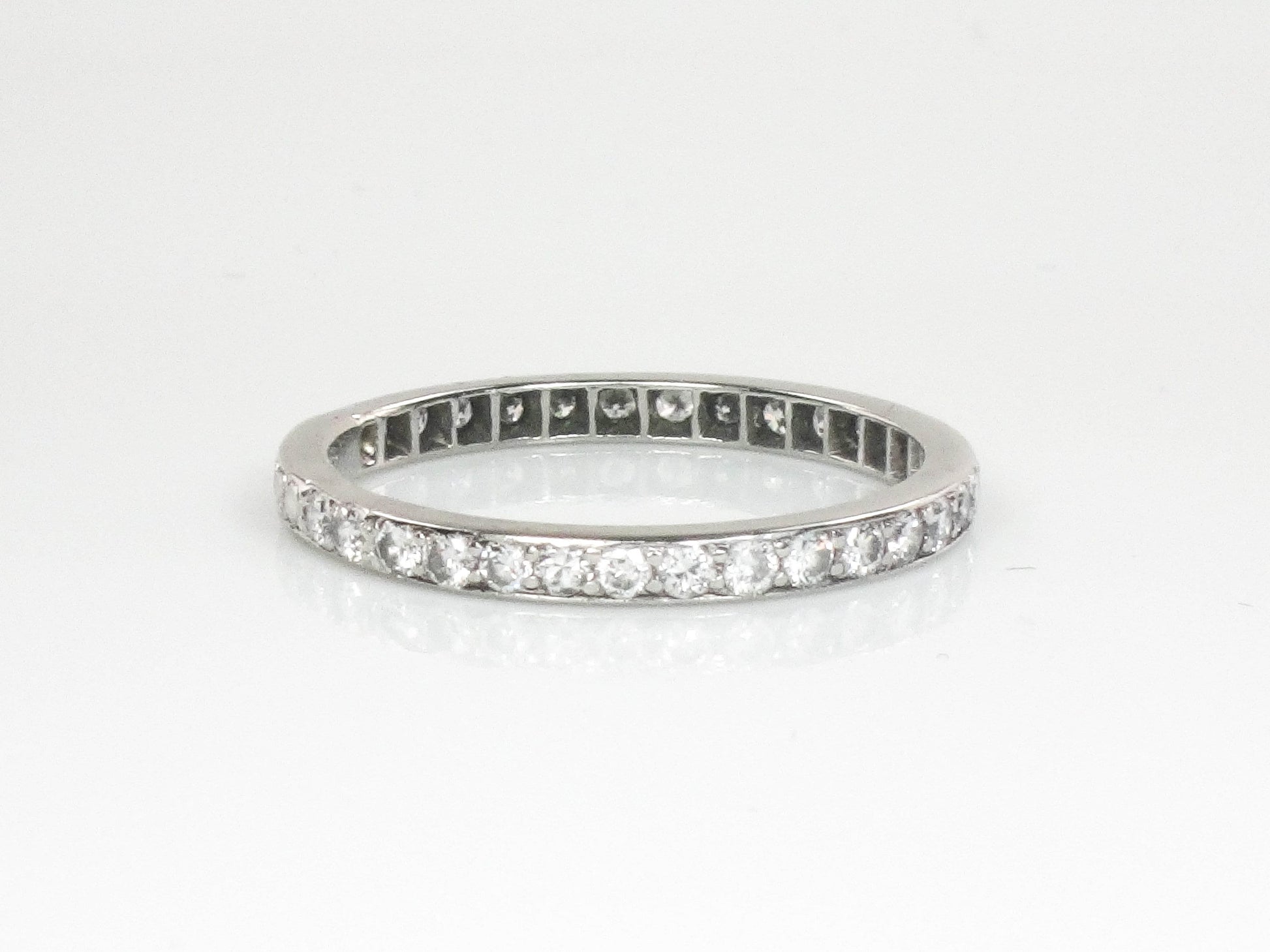 Vintage Platinum Diamond Eternity Band: Thin Natural Diamond Wedding Ring, .75 TDW, Size 9