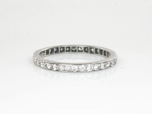 Vintage Platinum Diamond Eternity Band: Thin Natural Diamond Wedding Ring, .75 TDW, Size 9