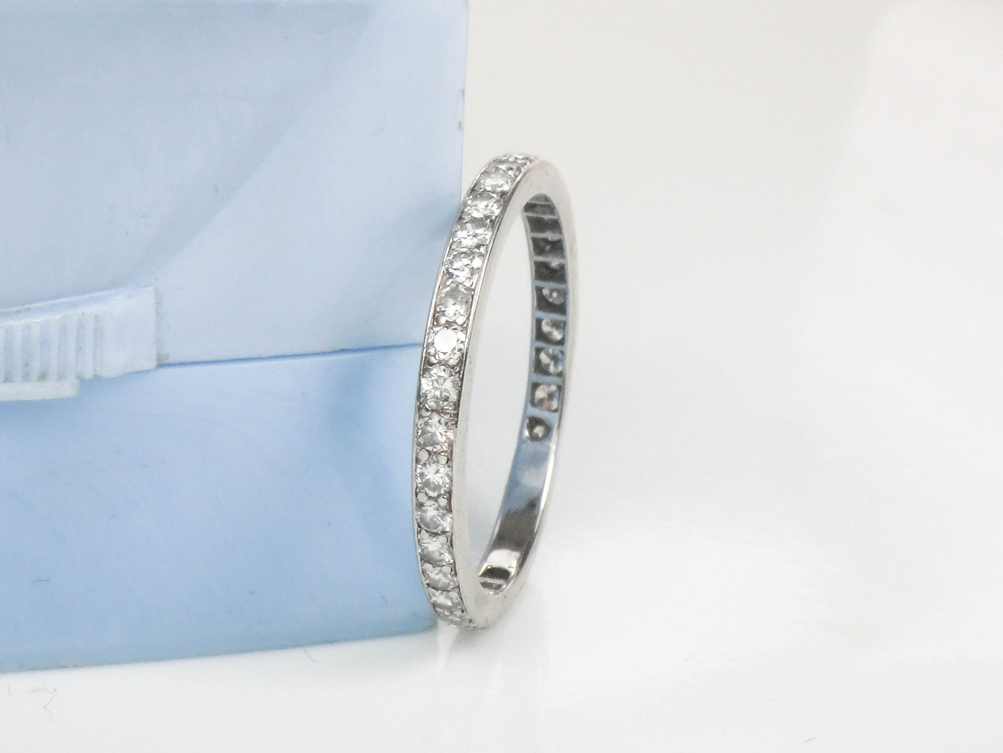 Vintage Platinum Diamond Eternity Band: Thin Natural Diamond Wedding Ring, .75 TDW, Size 9