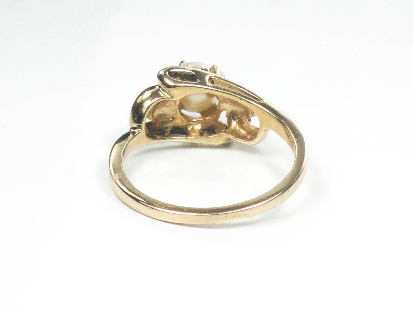 Vintage 14k Gold Saltwater Pearl Ring with Blue Enamel - Size 6