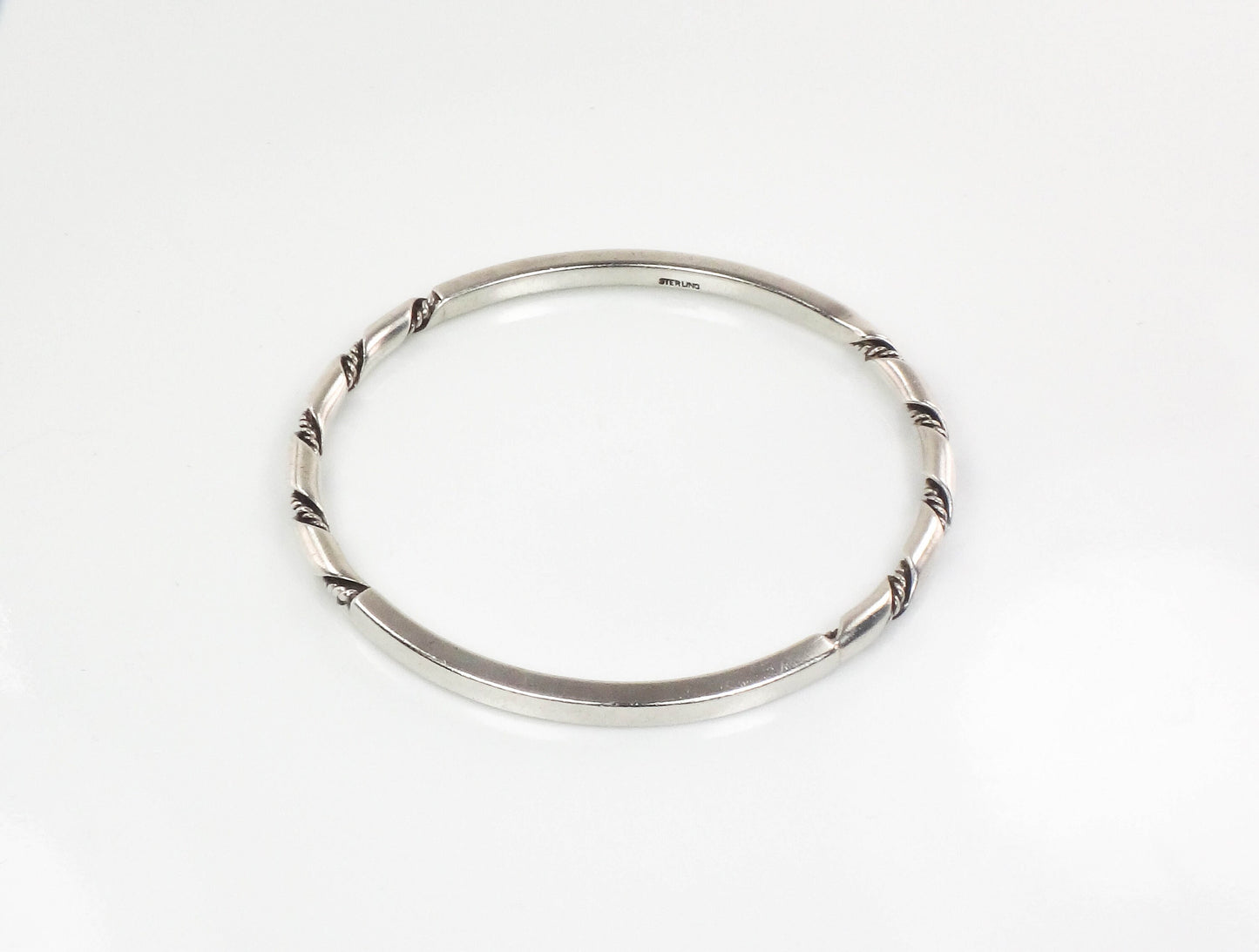 Vintage Sterling Silver Twisted Bangle Bracelet, Heavy Slip On Stacking Bangle 7 7/8"