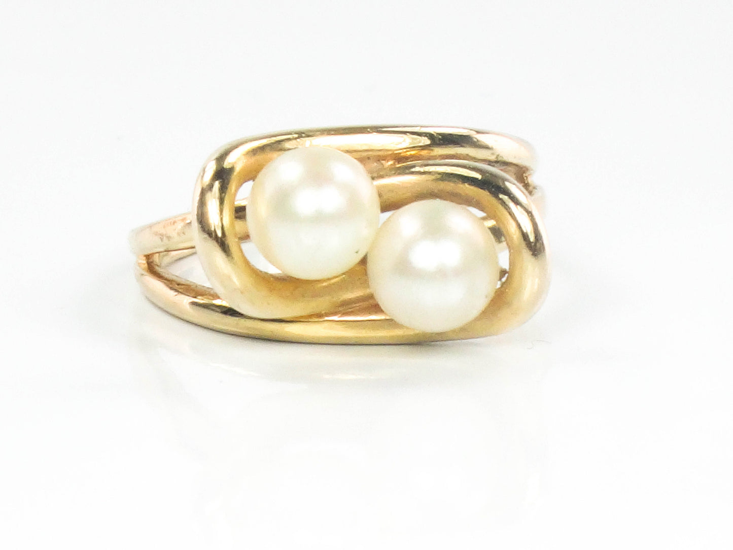 Vintage 14k Yellow Gold Pearl Ring: Moi et Toi Style, Size 6.75