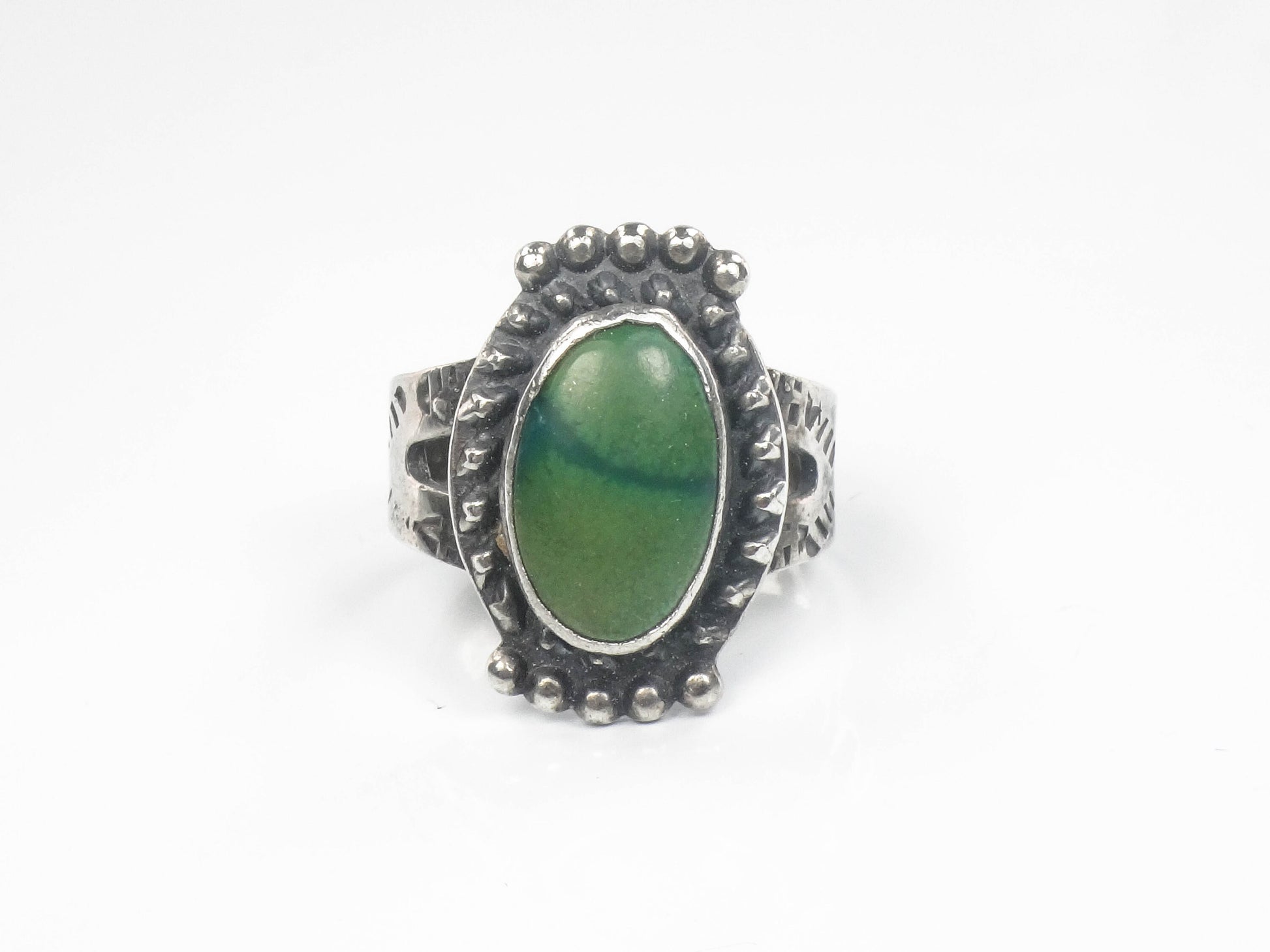 Vintage Green Turquoise Sterling Silver Ring - Native American Style, Size 6.5