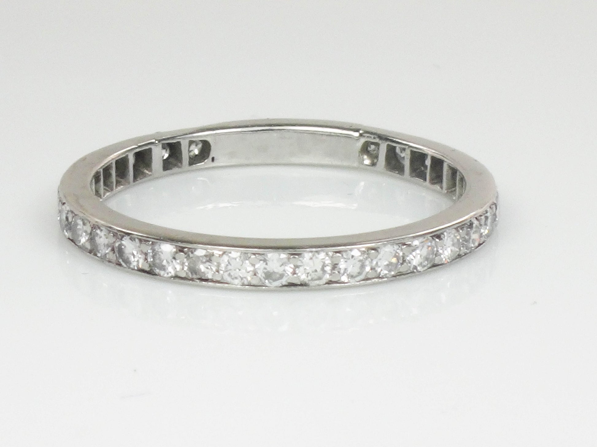 Vintage Platinum Diamond Eternity Band: Thin Natural Diamond Wedding Ring, .75 TDW, Size 9