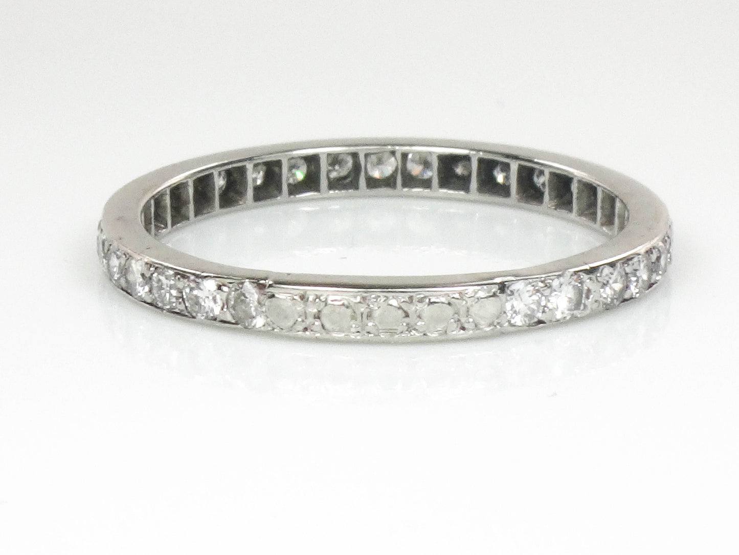 Vintage Platinum Diamond Eternity Band: Thin Natural Diamond Wedding Ring, .75 TDW, Size 9