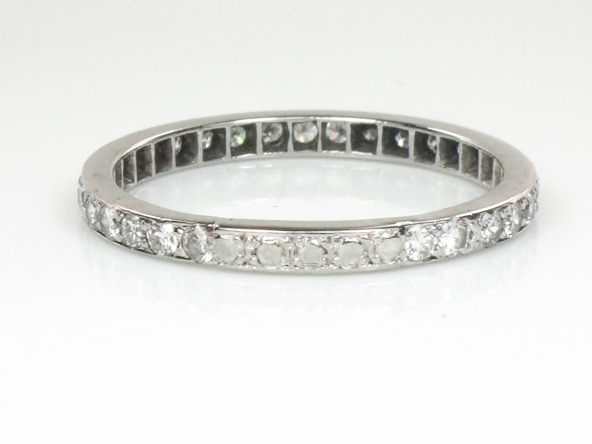 Vintage Platinum Diamond Eternity Band: Thin Natural Diamond Wedding Ring, .75 TDW, Size 9