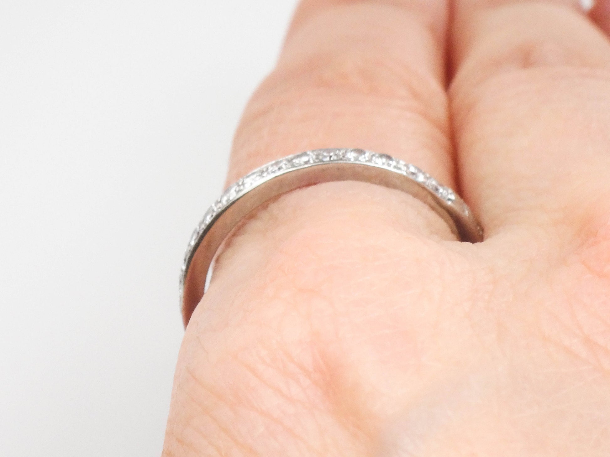 Vintage Platinum Diamond Eternity Band: Thin Natural Diamond Wedding Ring, .75 TDW, Size 9