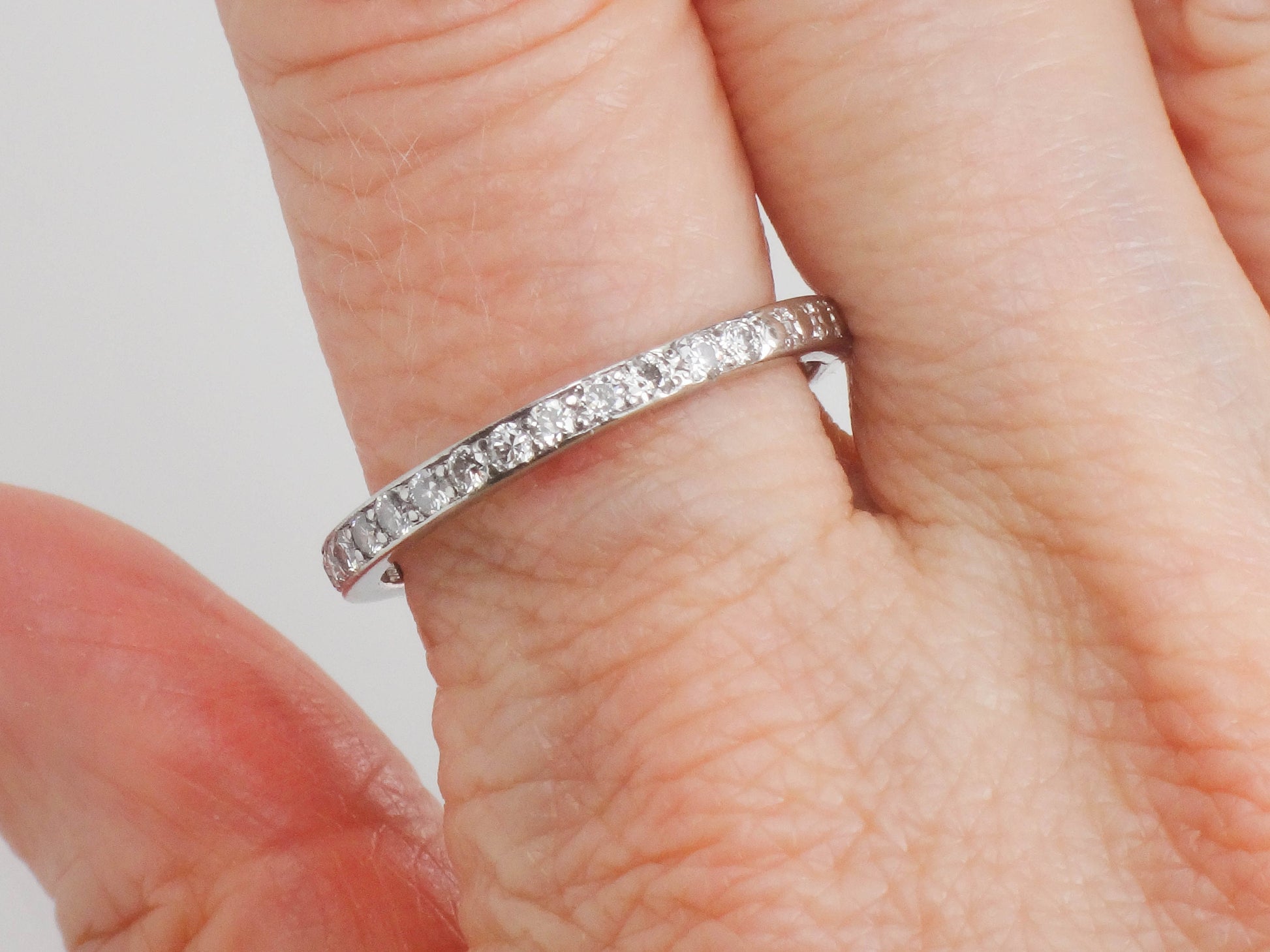 Vintage Platinum Diamond Eternity Band: Thin Natural Diamond Wedding Ring, .75 TDW, Size 9