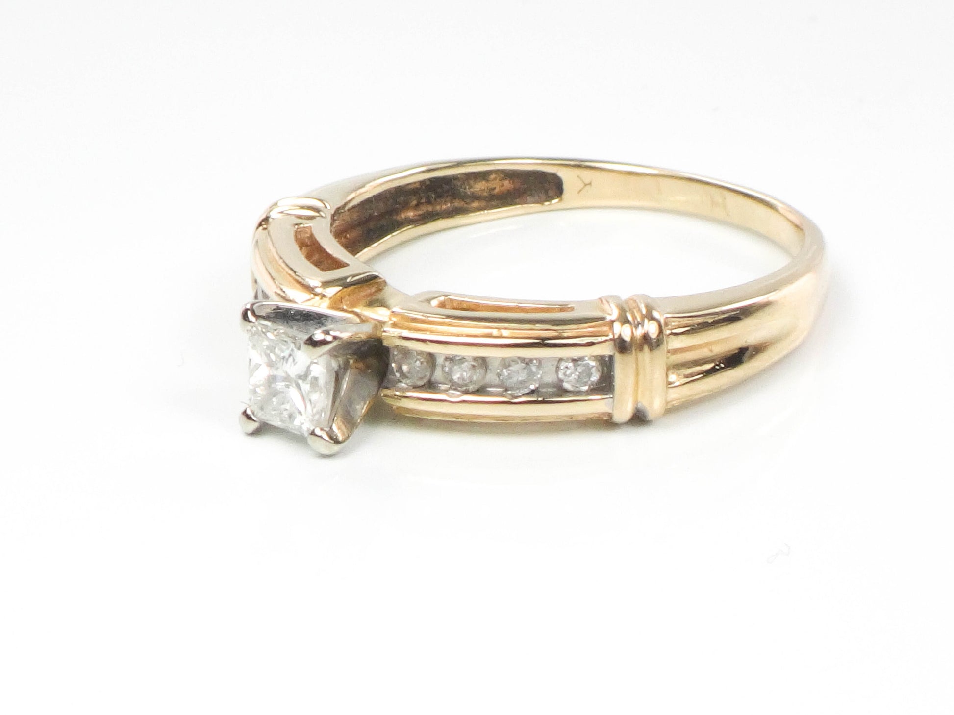 Vintage 14k Gold Princess Cut Natural Diamond Engagement Ring, Size 8.5