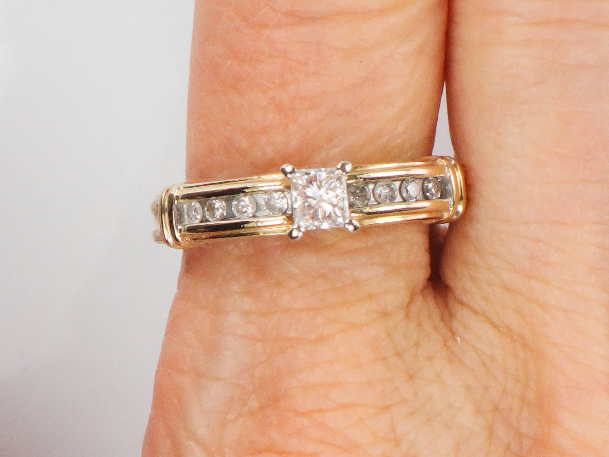 Vintage 14k Gold Princess Cut Natural Diamond Engagement Ring, Size 8.5