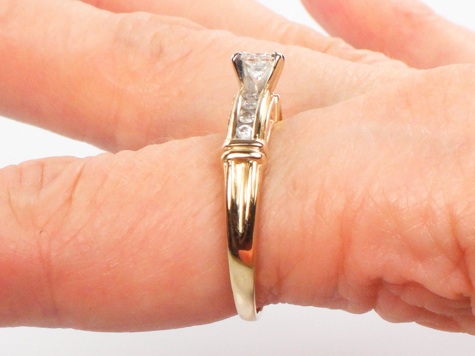 Vintage 14k Gold Princess Cut Natural Diamond Engagement Ring, Size 8.5