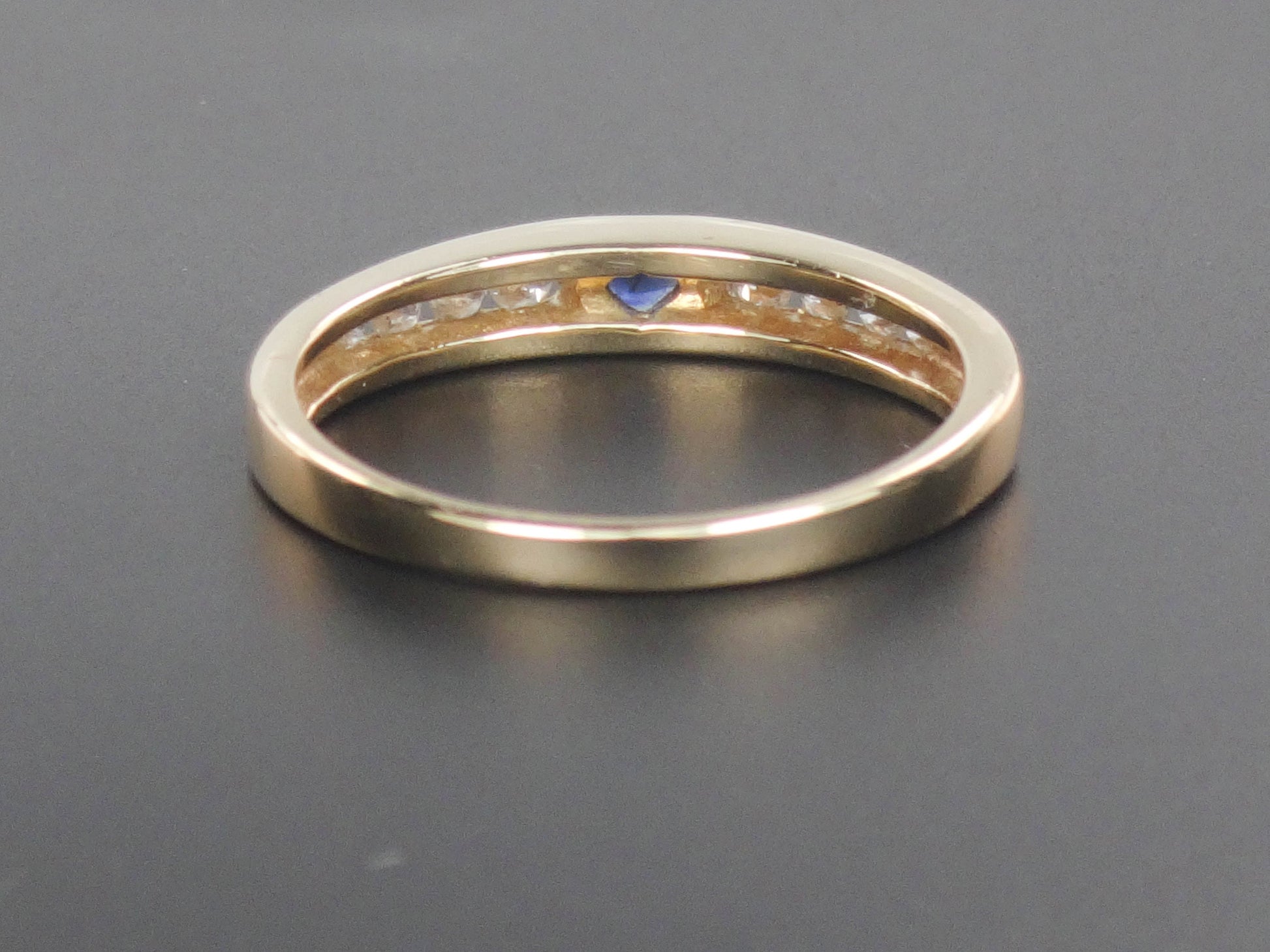 Vintage 14k Yellow Gold Natural Blue Sapphire and Diamond Band - Stacking Ring - Size 6