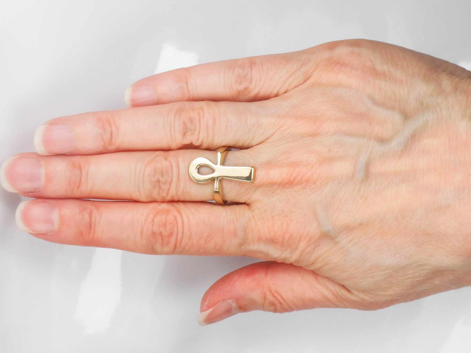 Vintage 14k Gold Ankh Ring, 14k Gold Egyptian Ankh Ring, Everyday Ring, Size 5.25