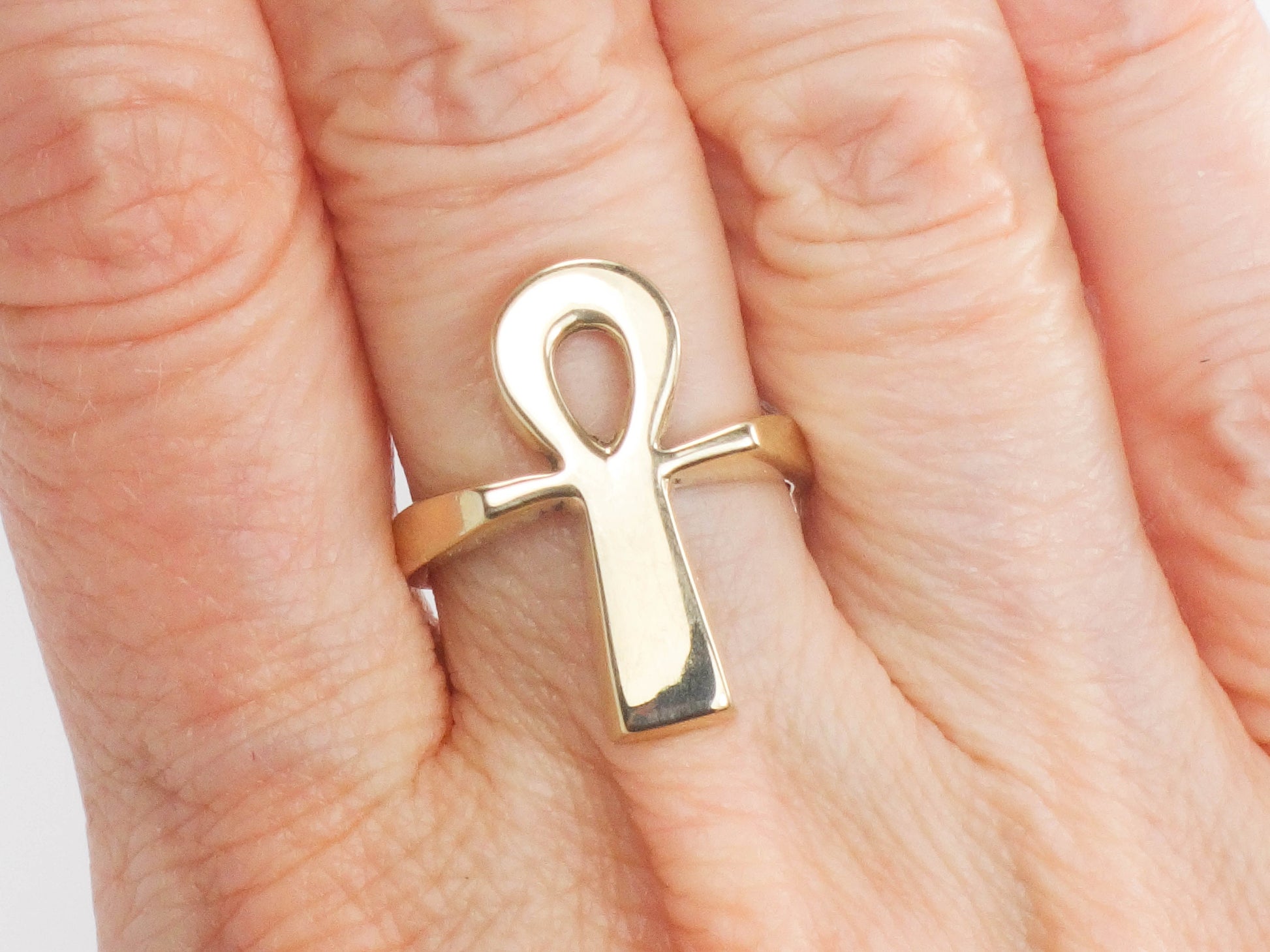 Vintage 14k Gold Ankh Ring, 14k Gold Egyptian Ankh Ring, Everyday Ring, Size 5.25